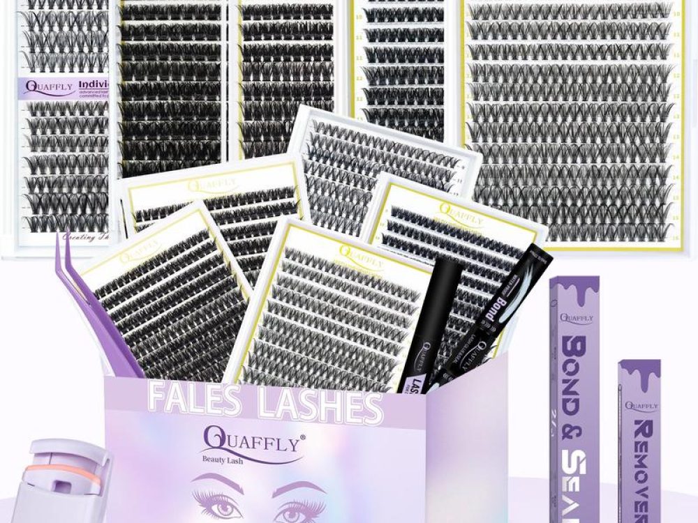 Mixed Length False Eyelashes with Bond and Seal & Remover & Tweezers & Eyelash Curler, 1 Box Natural Look Eyelash Extensions, Self Grafting Eyelash Clusters, Christmas Gift